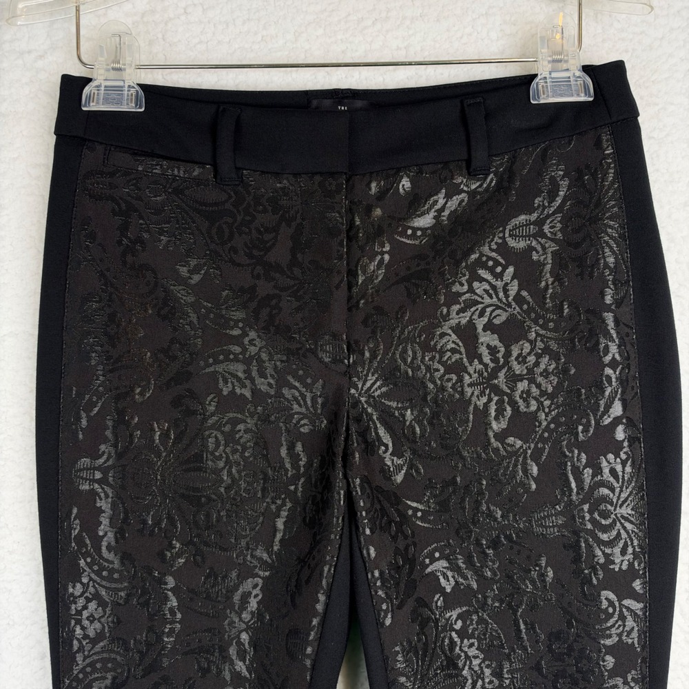 White House Black Market The Skinny Pants Black Damask Brocade 2